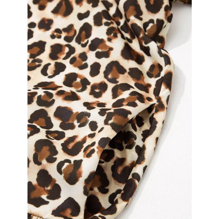 Leopard Print Striped Patchwork 3/4 Sleeve Loose Mini Dress Apparel and Accessories