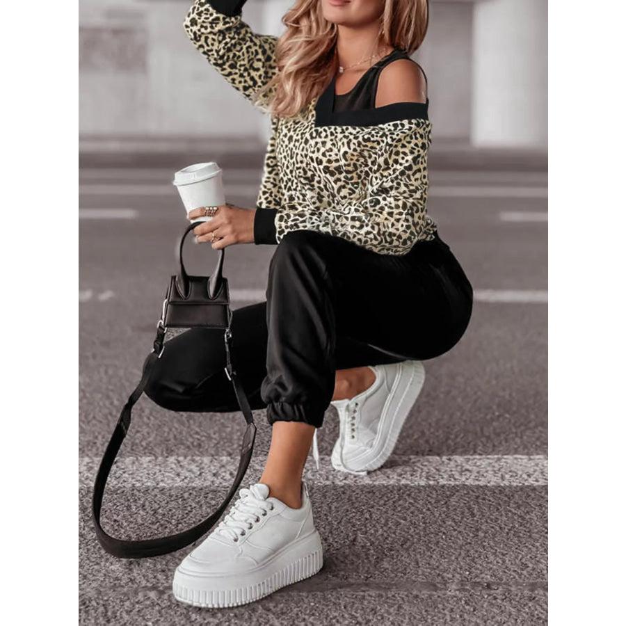 Leopard Print Sweatshirt and Jogger Set Apparel and Accessories