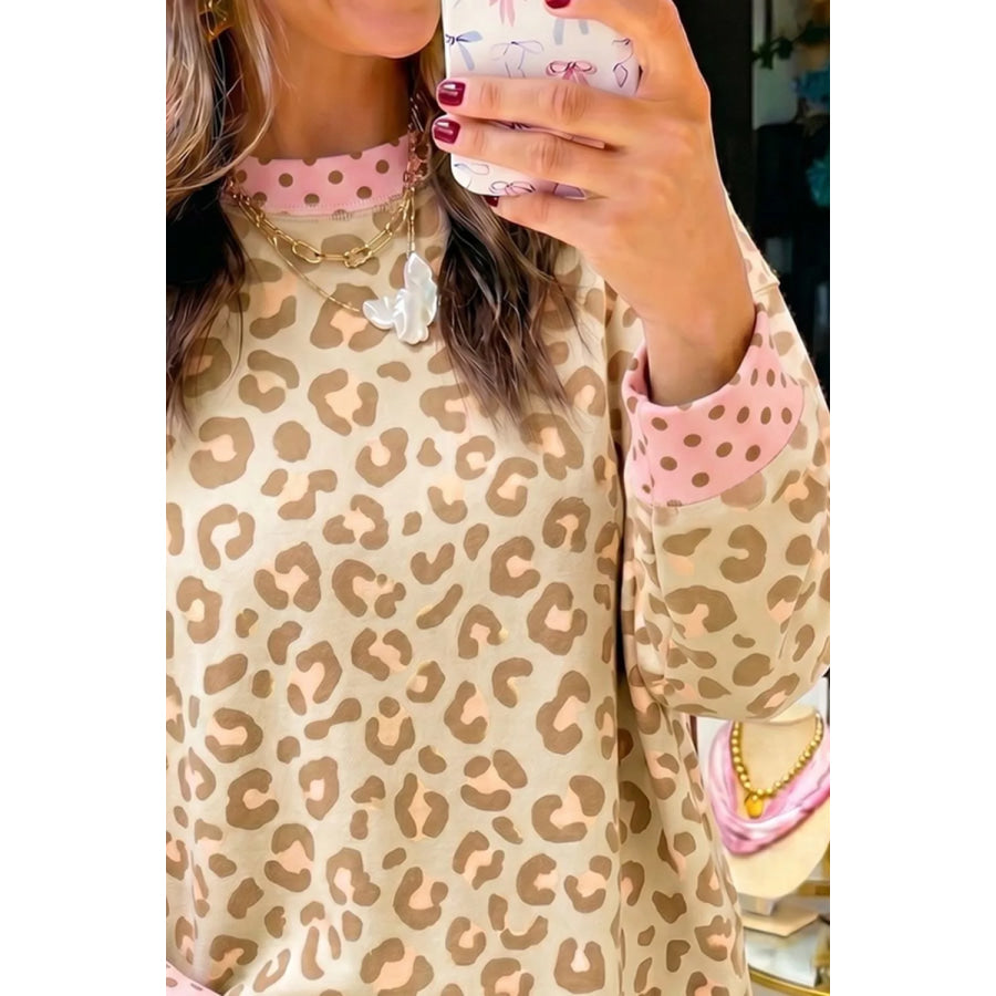 Leopard Print Sweatshirt with Polka Dot Accents Apparel and Accessories