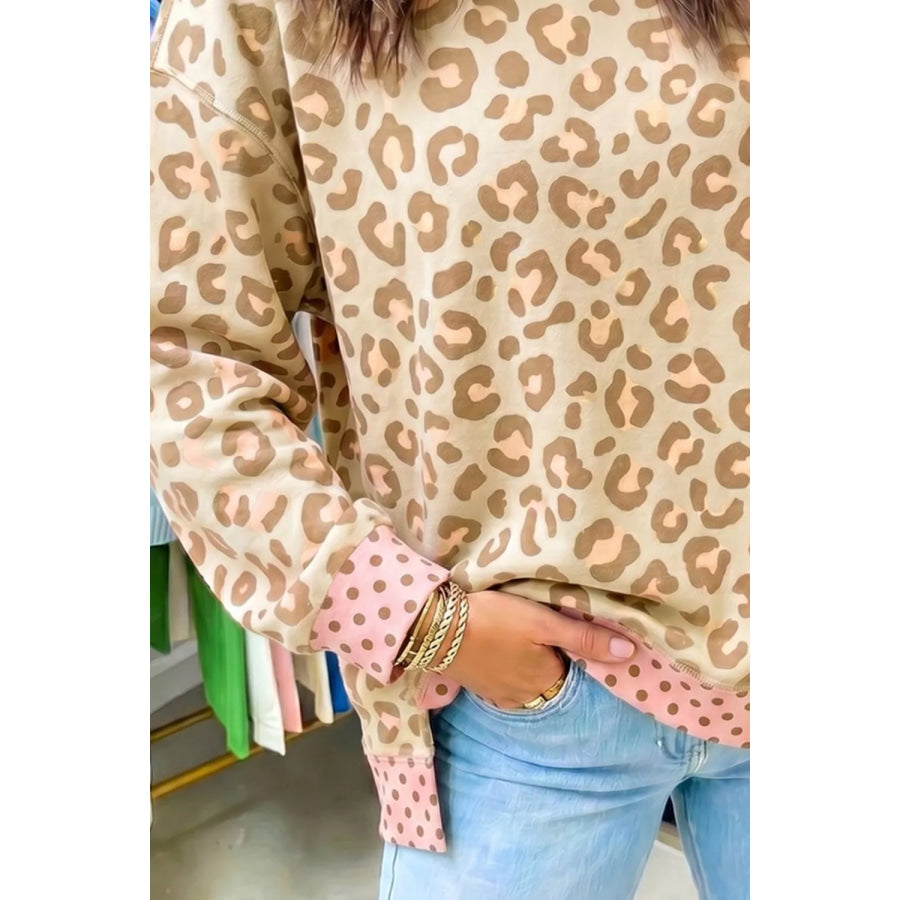 Leopard Print Sweatshirt with Polka Dot Accents Apparel and Accessories