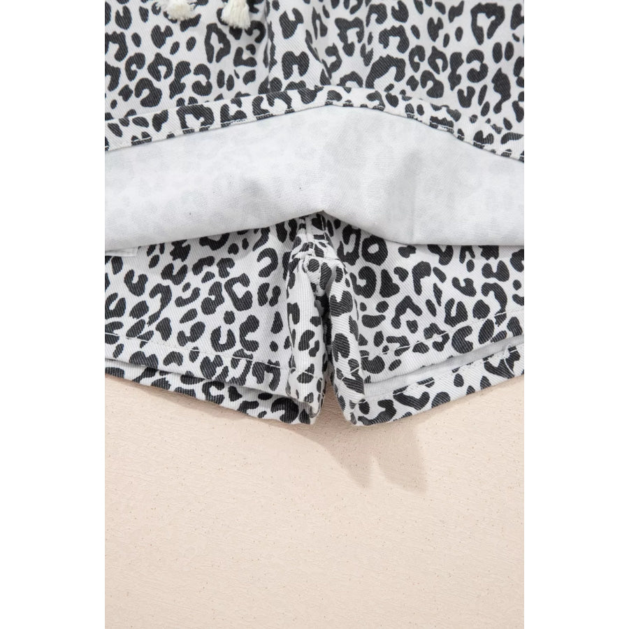 Leopard Print Tassel Drawstring Casual Denim Skort Apparel and Accessories