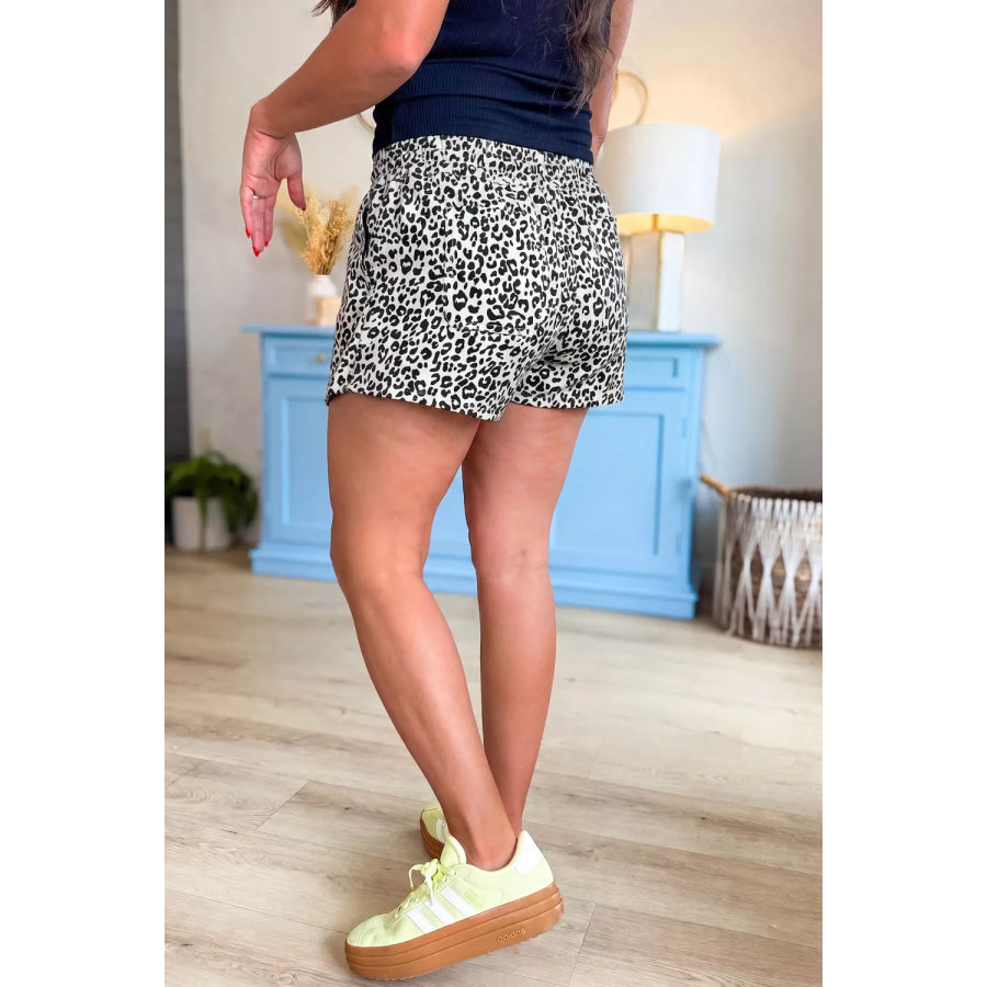Leopard Print Tassel Drawstring Casual Denim Skort Apparel and Accessories