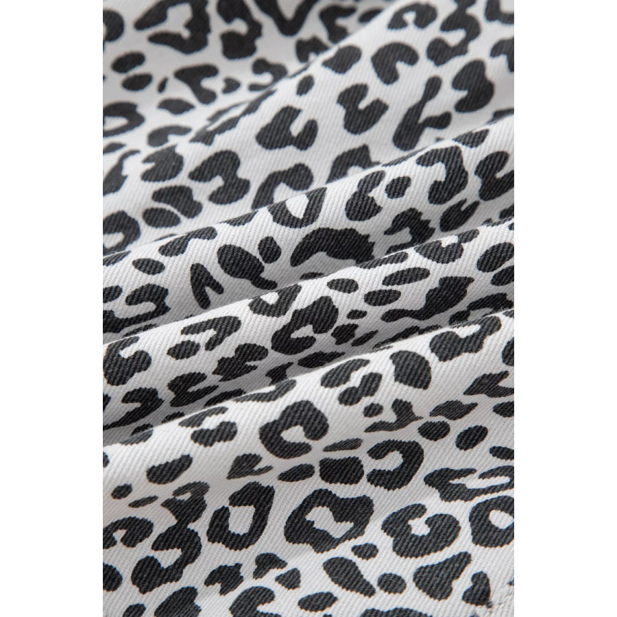 Leopard Print Tassel Drawstring Casual Denim Skort Apparel and Accessories