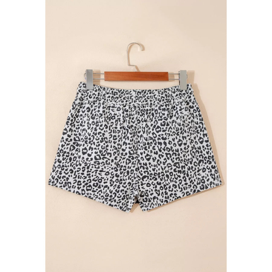 Leopard Print Tassel Drawstring Casual Denim Skort Apparel and Accessories