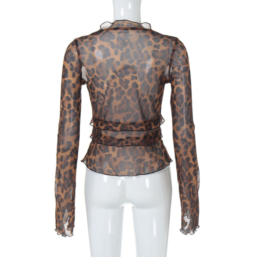 Leopard Print Tie Front Blouse Apparel and Accessories