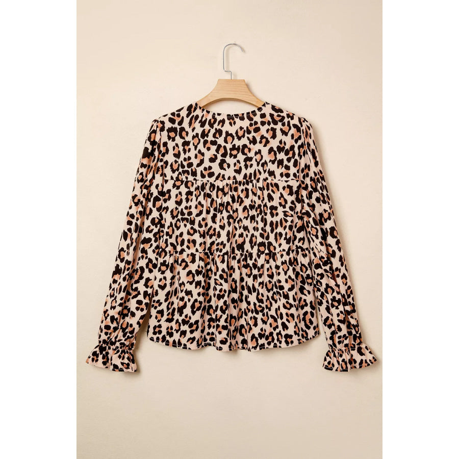 Leopard Print Tie-Neck Blouse Apparel and Accessories