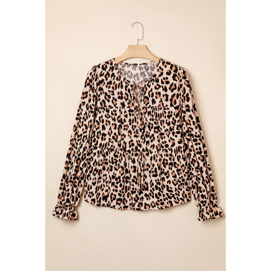 Leopard Print Tie-Neck Blouse Apparel and Accessories