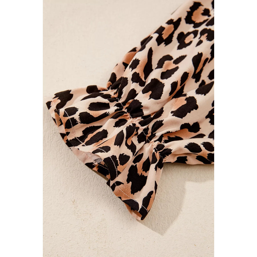 Leopard Print Tie-Neck Blouse Apparel and Accessories