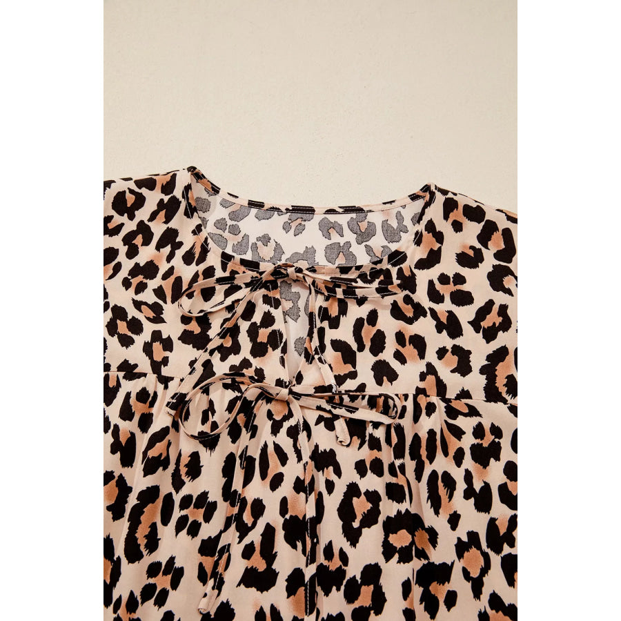 Leopard Print Tie-Neck Blouse Apparel and Accessories
