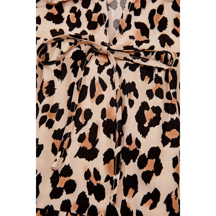 Leopard Print Tie-Neck Blouse Apparel and Accessories