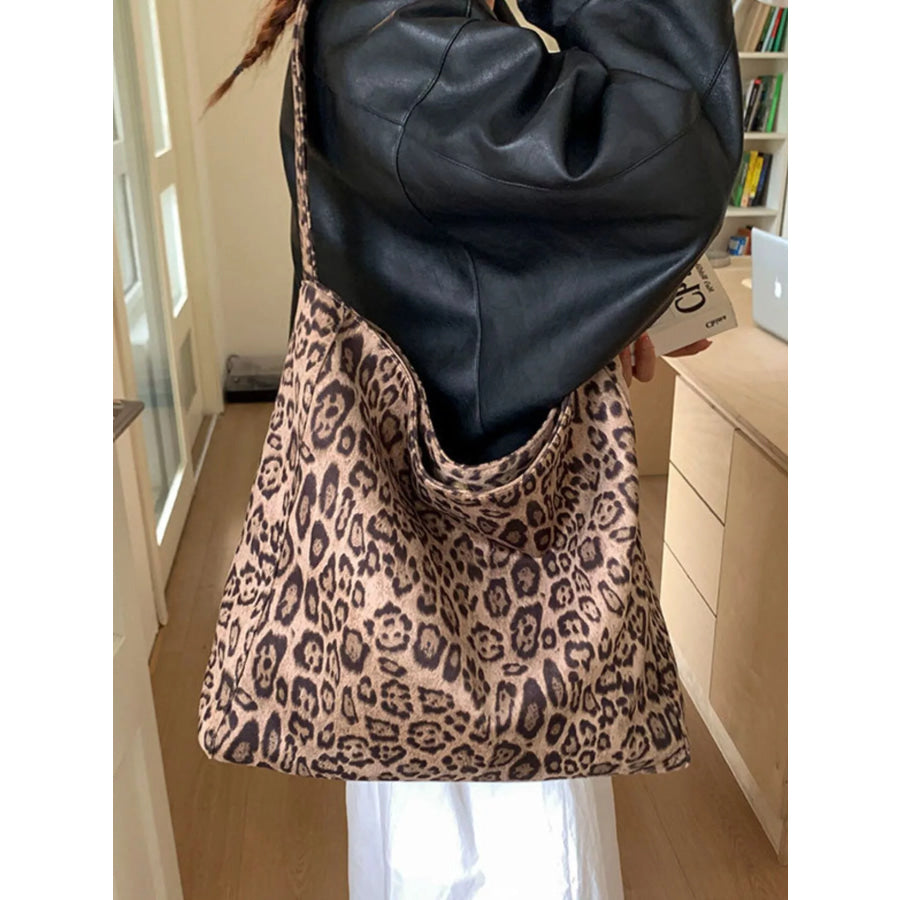 Leopard Print Tote Bag Khaki / One Size Apparel and Accessories