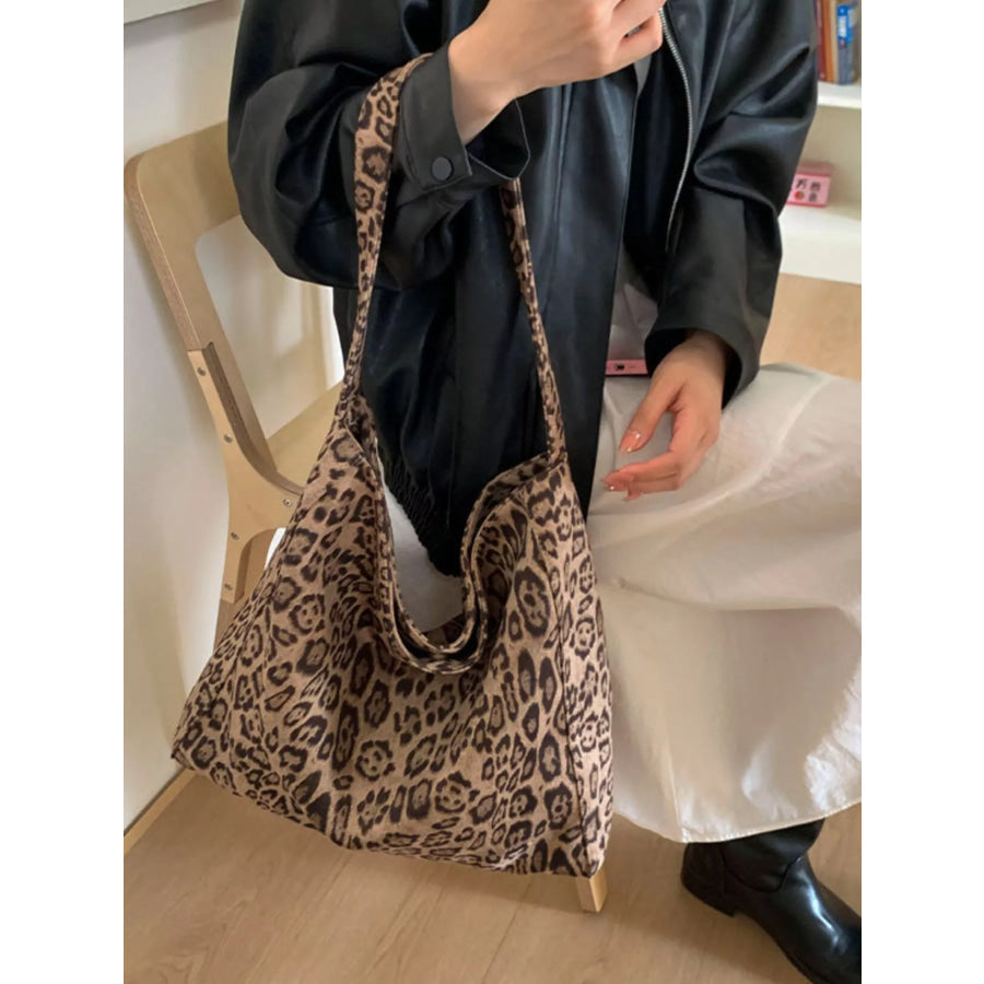 Leopard Print Tote Bag Khaki / One Size Apparel and Accessories