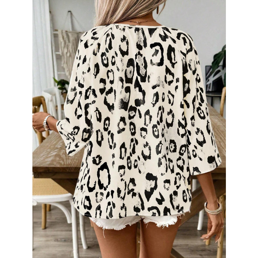 Leopard Print V-Neck Blouse Apparel and Accessories