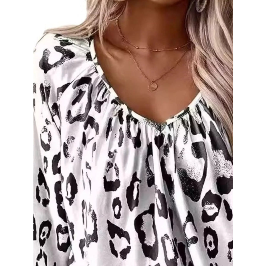 Leopard Print V-Neck Blouse Apparel and Accessories