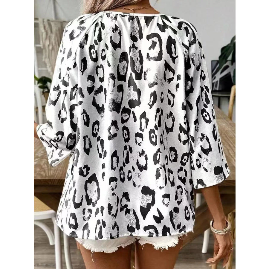 Leopard Print V-Neck Blouse Apparel and Accessories