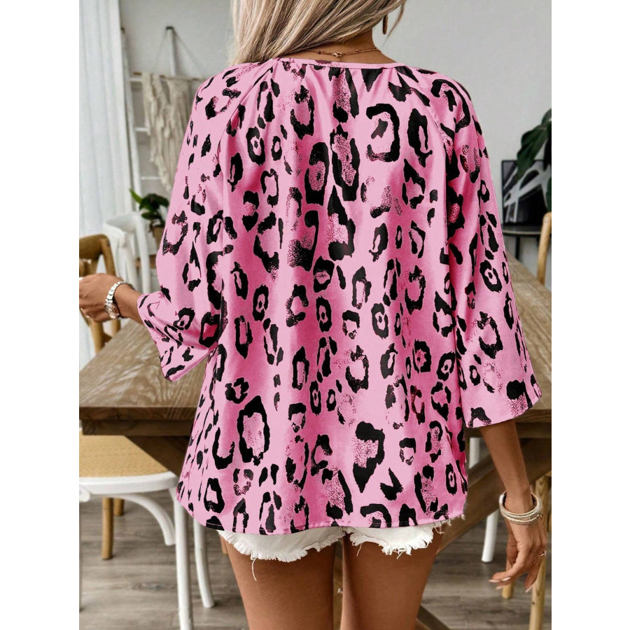 Leopard Print V-Neck Blouse Apparel and Accessories