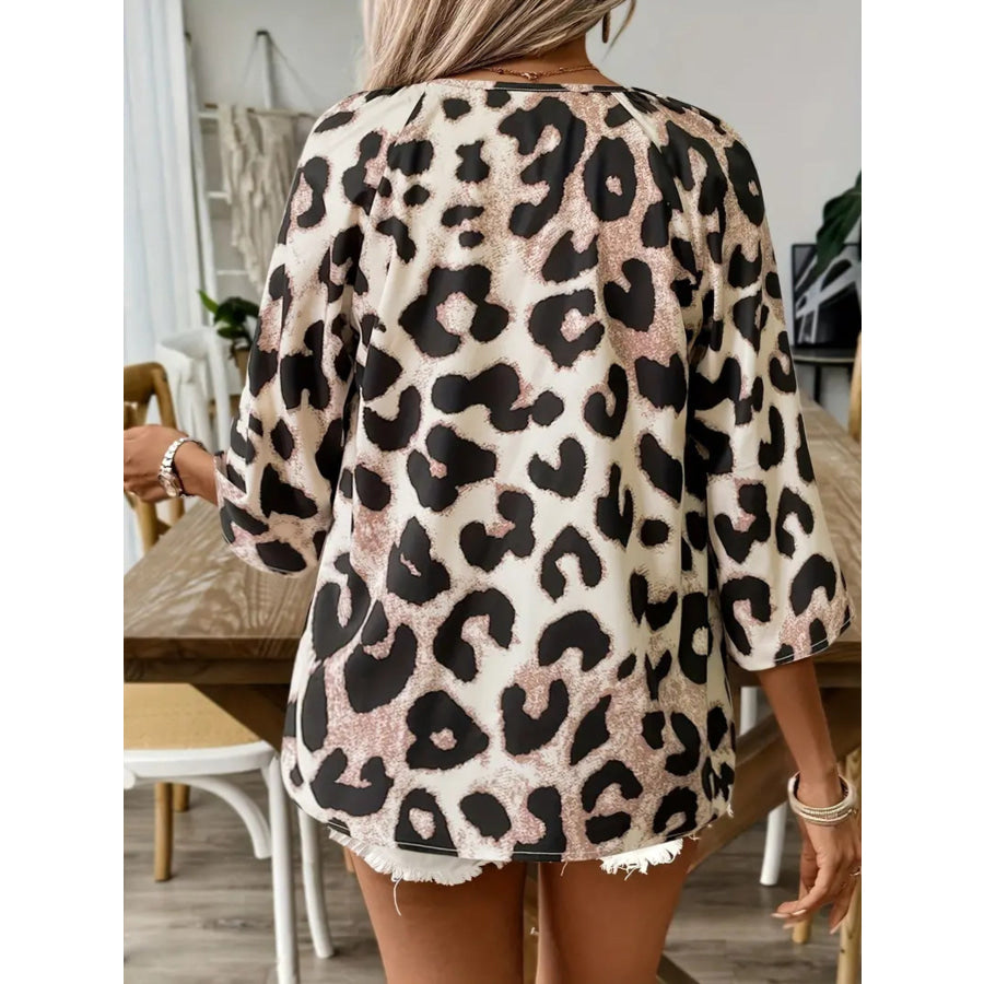 Leopard Print V-Neck Blouse Apparel and Accessories