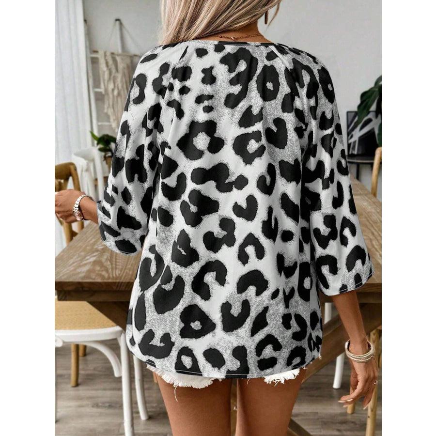 Leopard Print V-Neck Blouse Apparel and Accessories