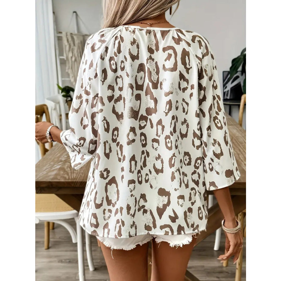Leopard Print V-Neck Blouse Apparel and Accessories