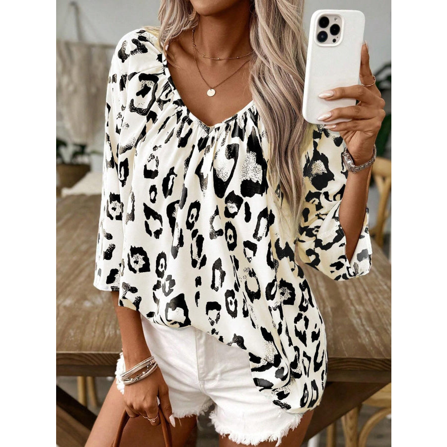 Leopard Print V-Neck Blouse Apparel and Accessories