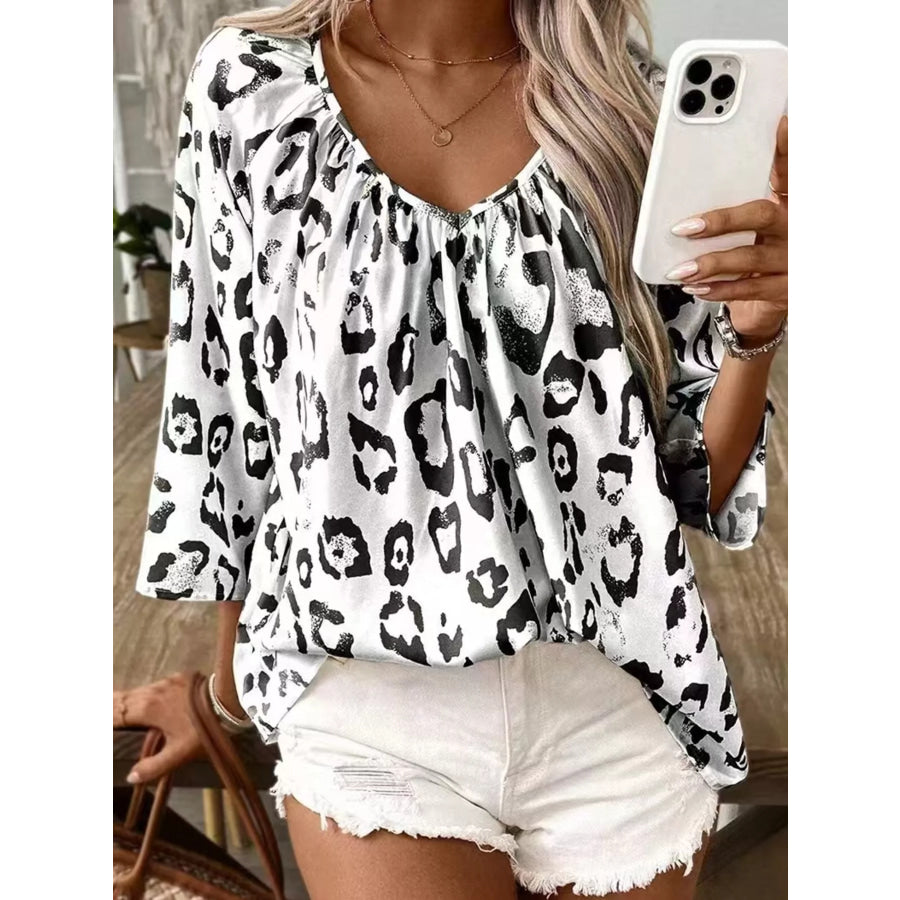 Leopard Print V-Neck Blouse Black / S Apparel and Accessories