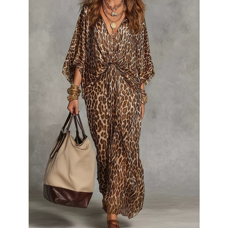 Leopard Print V-Neck Maxi Dress Apparel and Accessories