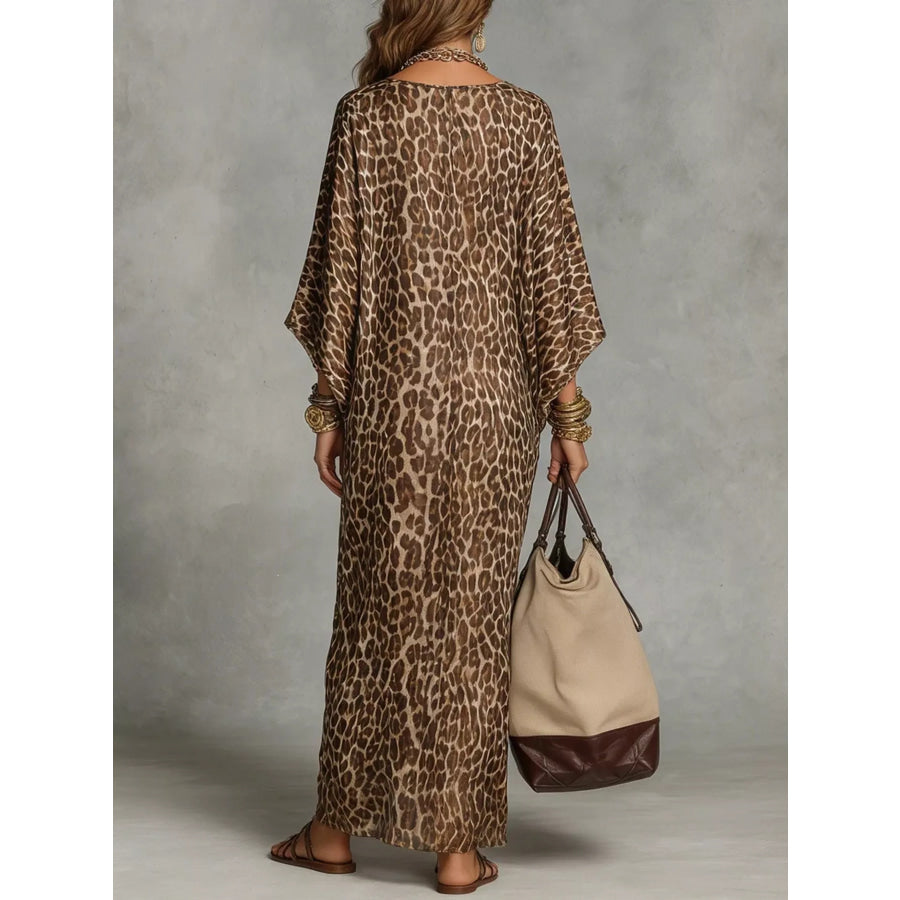 Leopard Print V-Neck Maxi Dress Apparel and Accessories
