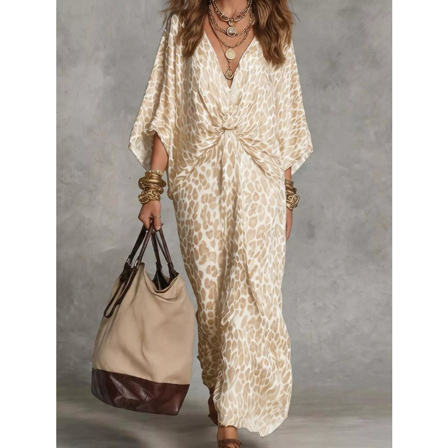 Leopard Print V-Neck Maxi Dress Apparel and Accessories