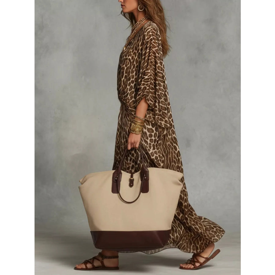 Leopard Print V-Neck Maxi Dress Apparel and Accessories