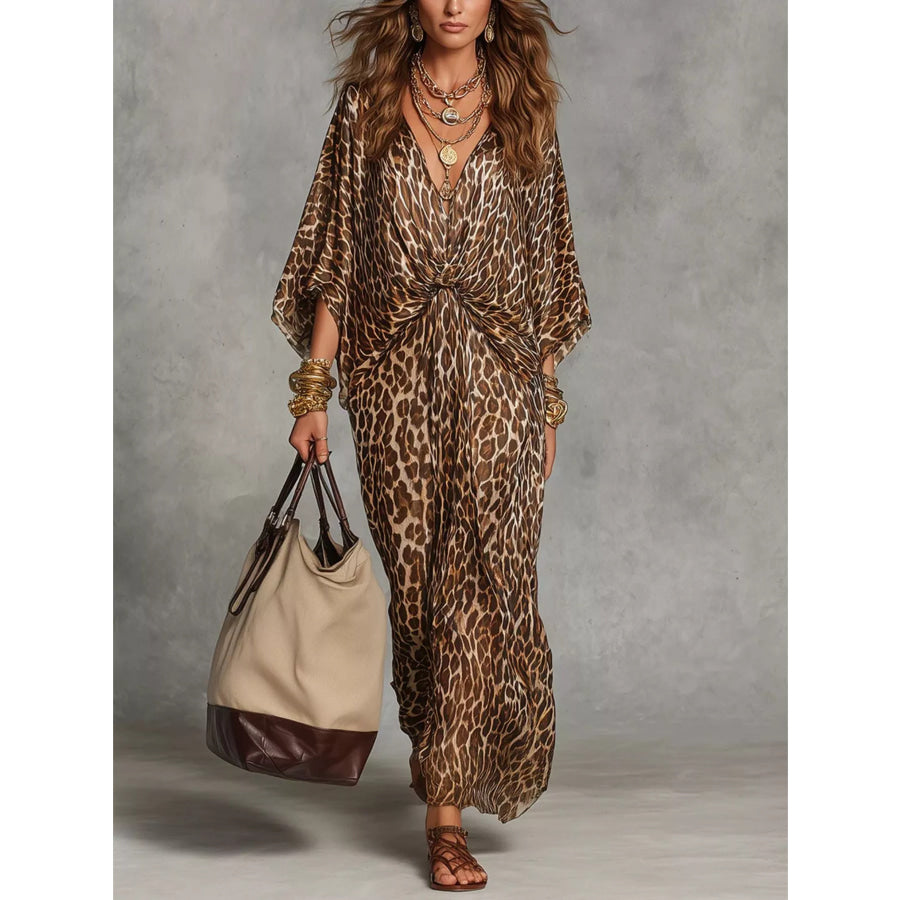 Leopard Print V-Neck Maxi Dress / S Apparel and Accessories