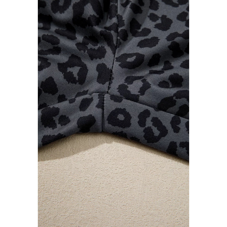 Leopard Print Varsity Striped Detail 3/4 Sleeve Top Shift Pant Set Apparel and Accessories
