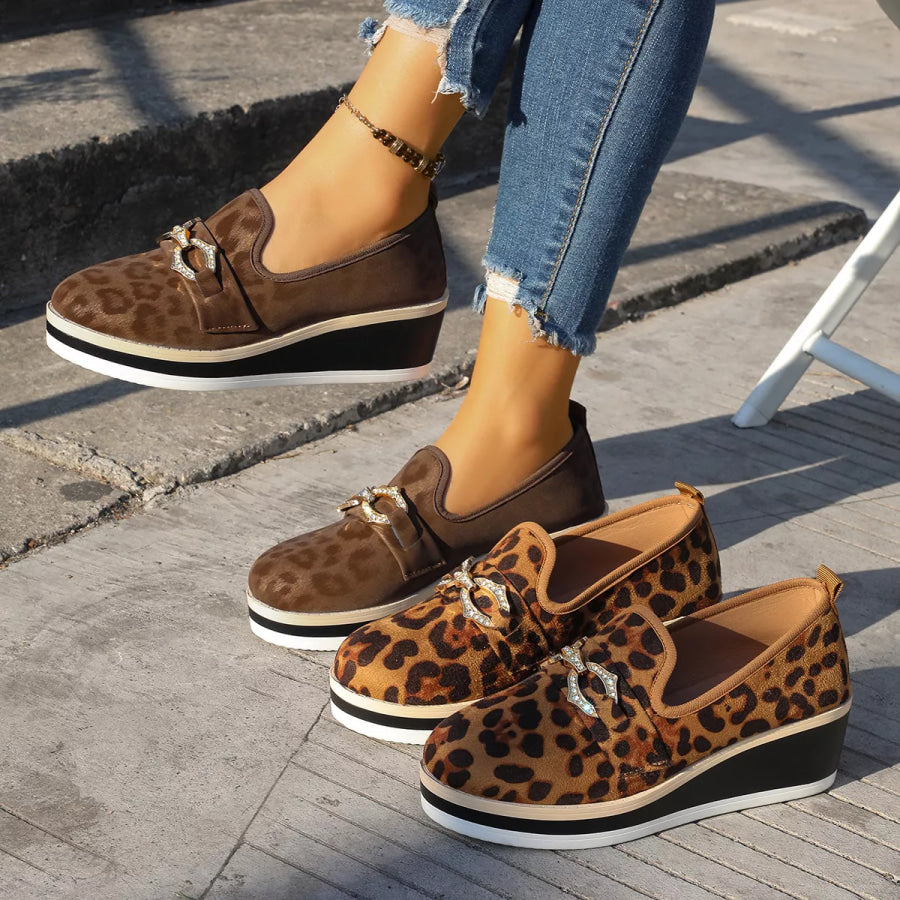 Leopard Print Wedge Loafers Apparel and Accessories