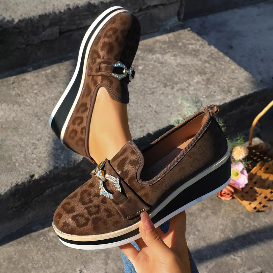 Leopard Print Wedge Loafers Apparel and Accessories