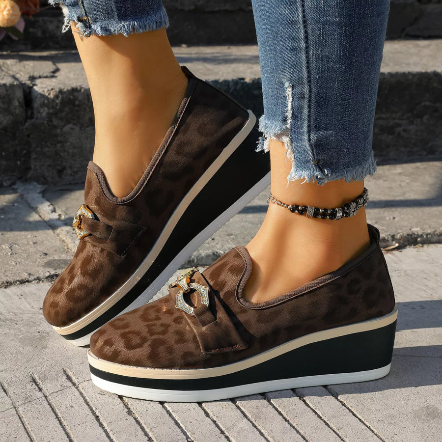 Leopard Print Wedge Loafers Apparel and Accessories
