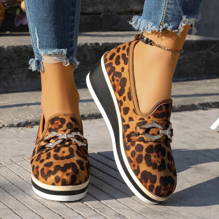 Leopard Print Wedge Loafers Apparel and Accessories