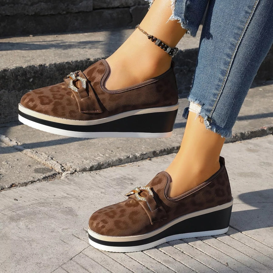 Leopard Print Wedge Loafers Brown / 36 Apparel and Accessories