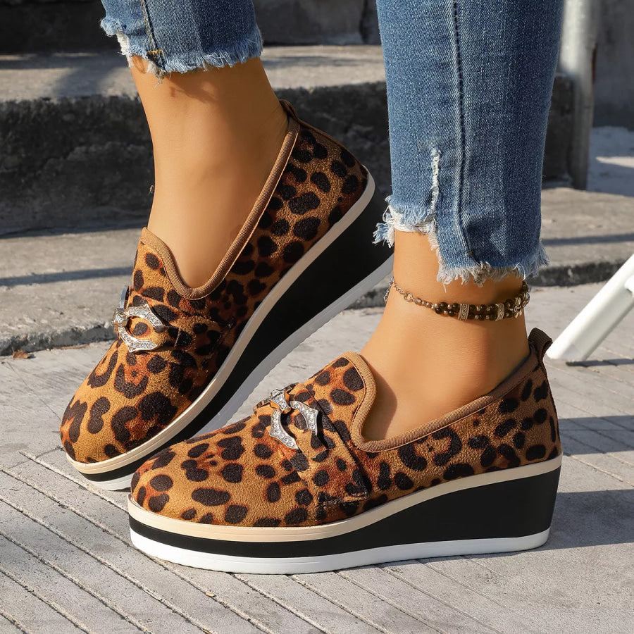 Leopard Print Wedge Loafers Gold / 36 Apparel and Accessories