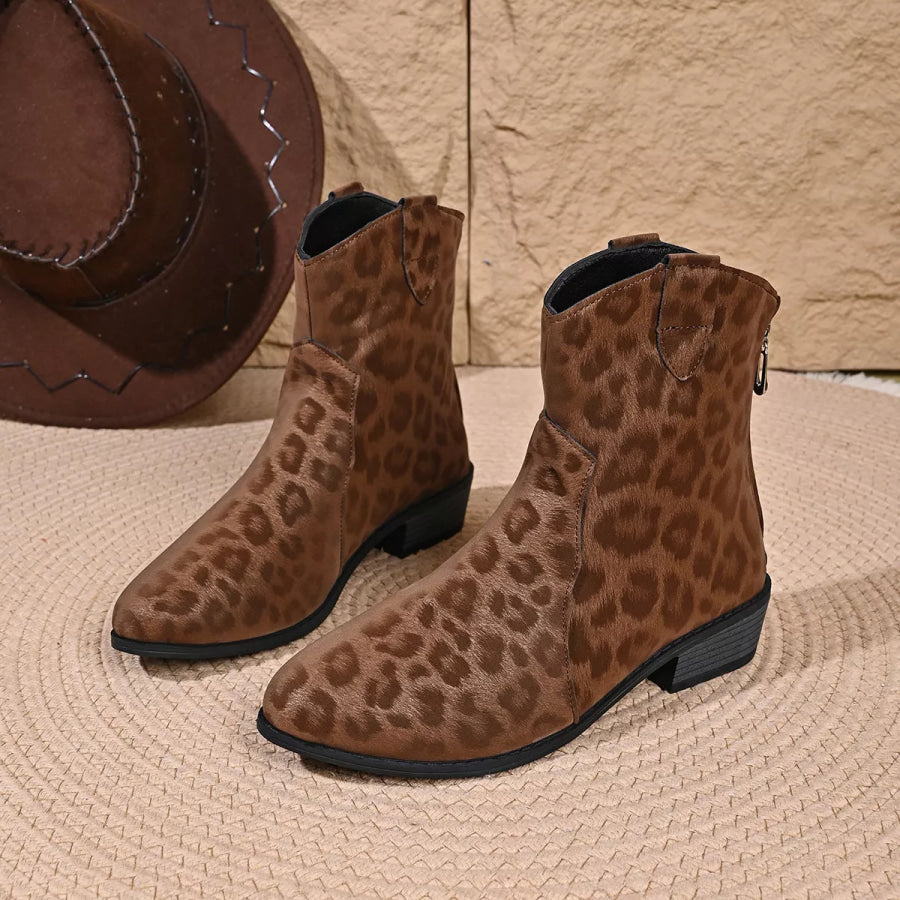 Leopard Print Western Ankle Boots Apparel and Accessories