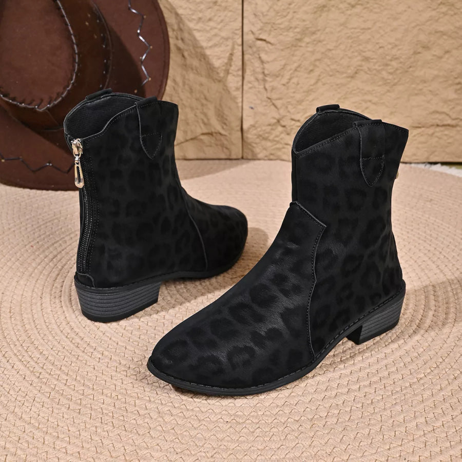 Leopard Print Western Ankle Boots Apparel and Accessories