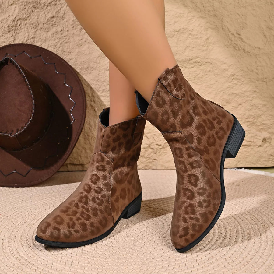 Leopard Print Western Ankle Boots Apparel and Accessories