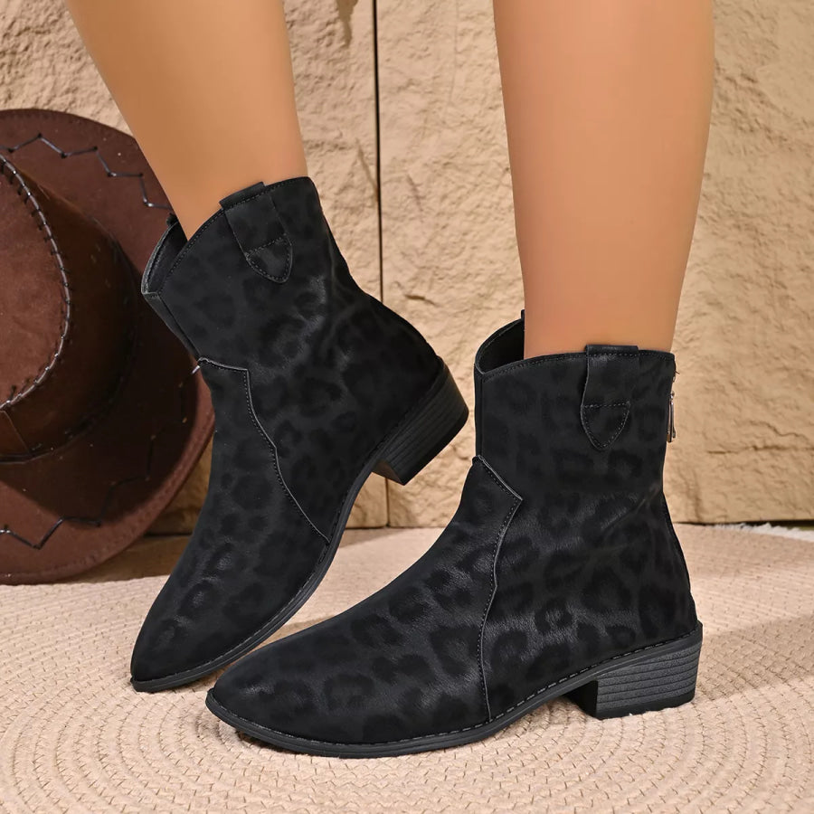Leopard Print Western Ankle Boots Black / 36 Apparel and Accessories