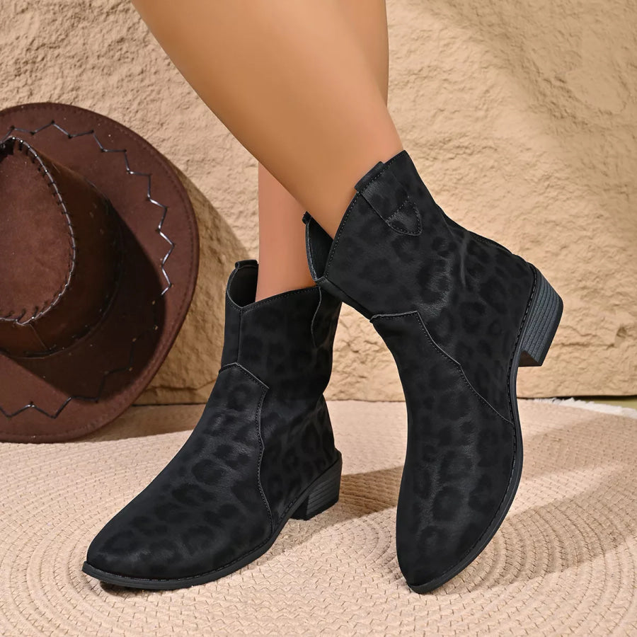 Leopard Print Western Ankle Boots Black / 36 Apparel and Accessories