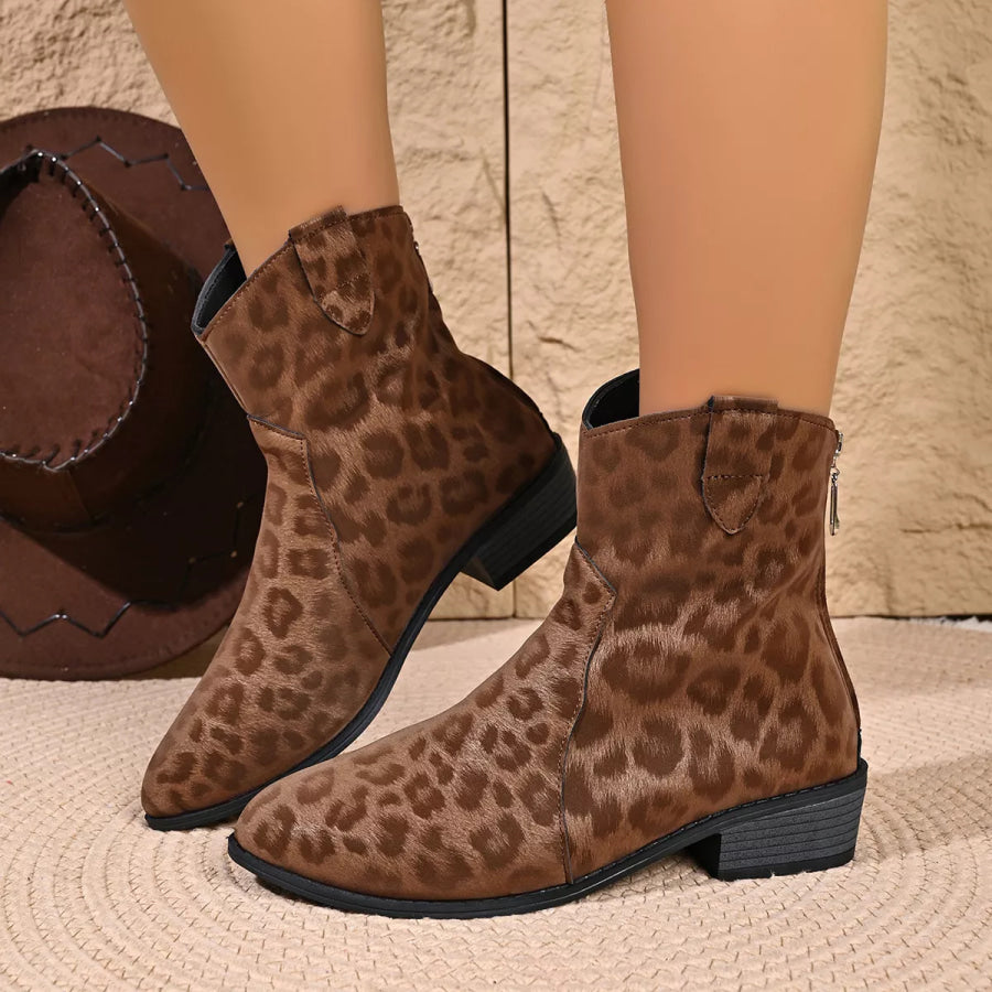 Leopard Print Western Ankle Boots Coffee Brown / 36 Apparel and Accessories