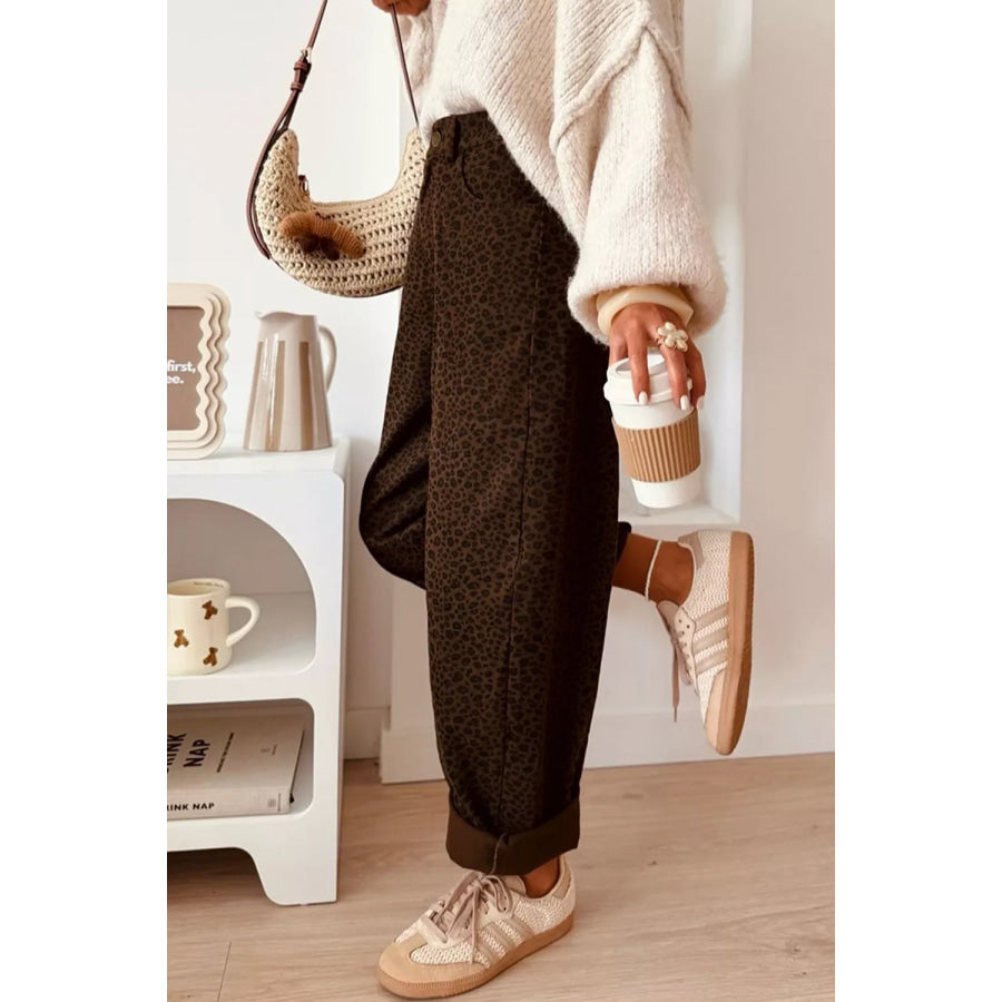 Leopard Print Wide-Leg Jeans Apparel and Accessories