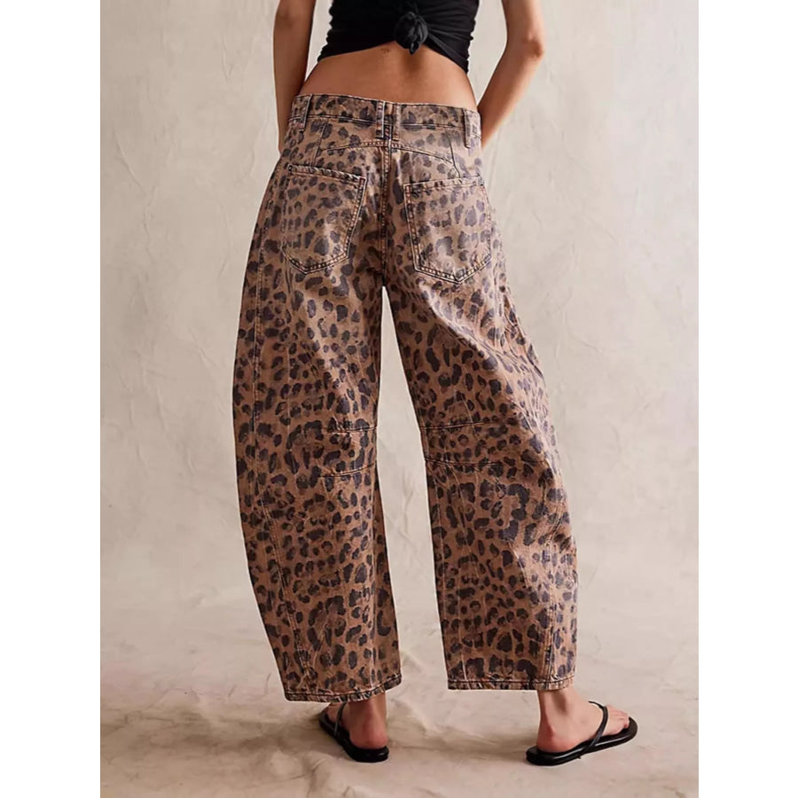 Leopard Print Wide Leg Jeans Apparel and Accessories