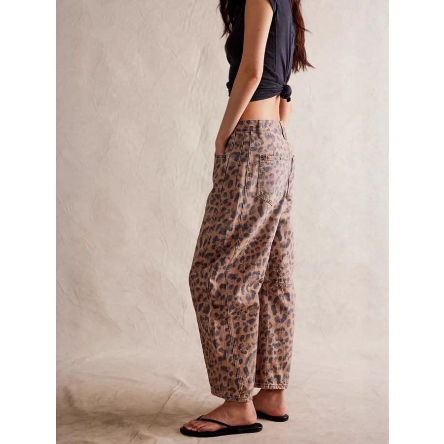 Leopard Print Wide Leg Jeans Leopard / S Apparel and Accessories