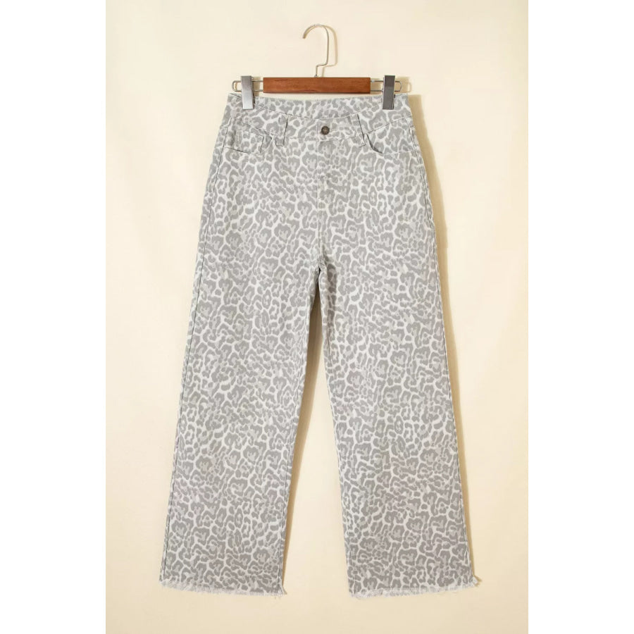 Leopard Print Wide Leg Jeans Apparel and Accessories