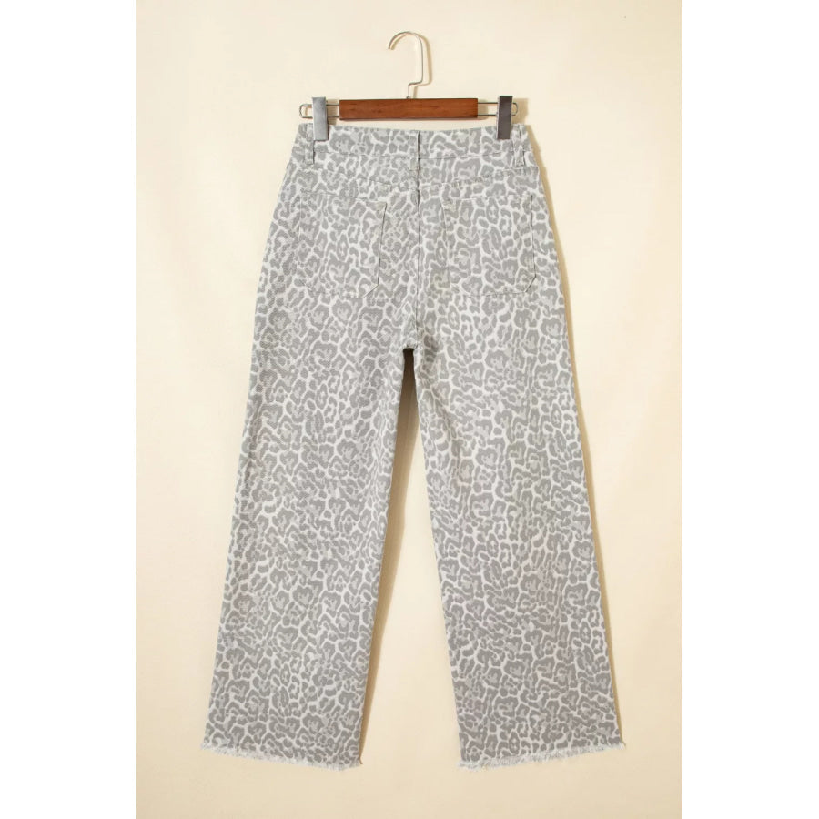 Leopard Print Wide Leg Jeans Apparel and Accessories