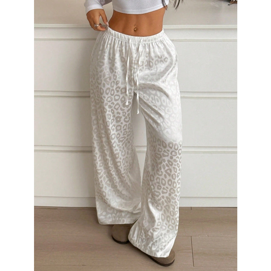 Leopard Print Wide Leg Pants White / S Apparel and Accessories