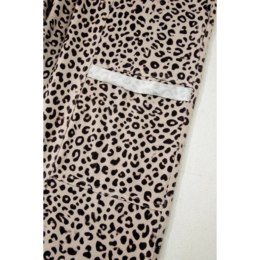 Leopard Print Wide-Leg Pants with Drawstring Apparel and Accessories